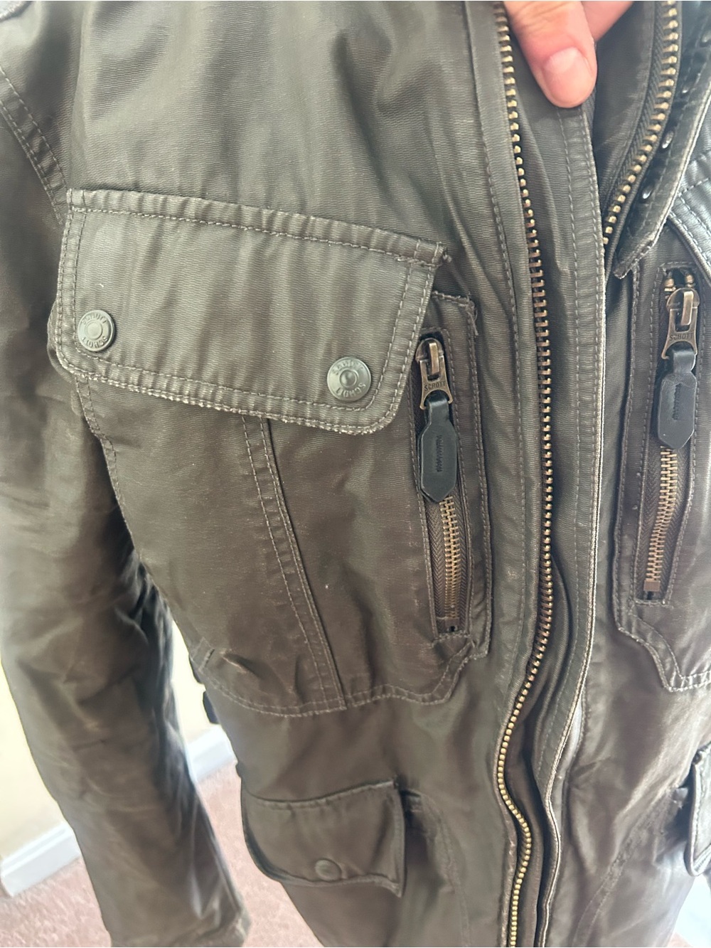 Schott NYC Men's Olive Green Waxed Cotton Field Jacket - Classic Utility Style - Picture 3 of 9
